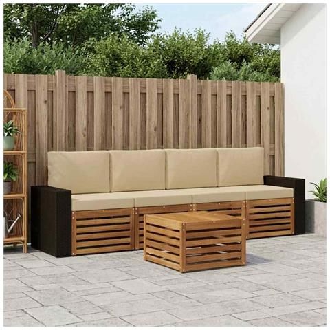 Set di divani da esterno con cuscino 5 pcs Naturale e Beige - Foto 2