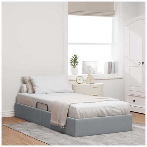 Letto con Contenitore Grigio Chiaro 203 x 100 cm Tessuto - Foto 2