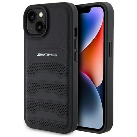 Amg Custodia In Pelle Con Linee Impressa Per Iphone 15 Plus - Nera - Foto 1