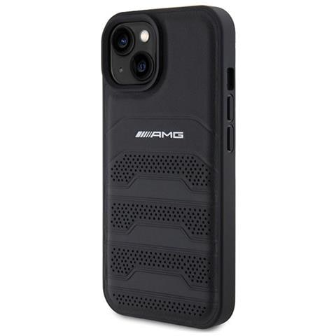 Amg Custodia In Pelle Con Linee Impressa Per Iphone 15 Plus - Nera - Foto 2