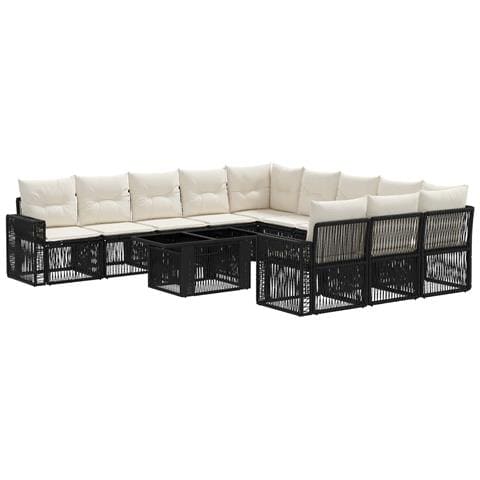 Set Divano da Giardino 12 pz Nero e Bianco Crema polyrattan - Foto 1