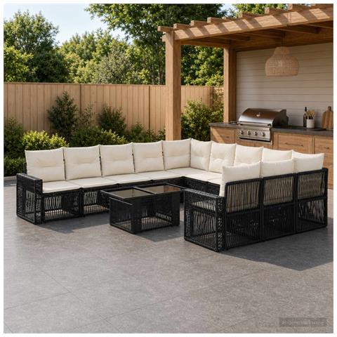 Set Divano da Giardino 12 pz Nero e Bianco Crema polyrattan - Foto 10