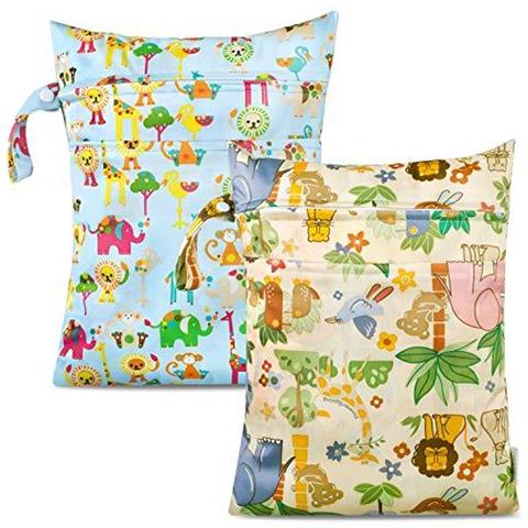 2pcs Umido Sacchetto Asciutto Per Pannolini Di Stoffa Di Lavabile 2-zip Borse Del Pannolino Del Bambino Del Pannolino Di Stoccaggio (10.4 13.9inch) - Foto 1