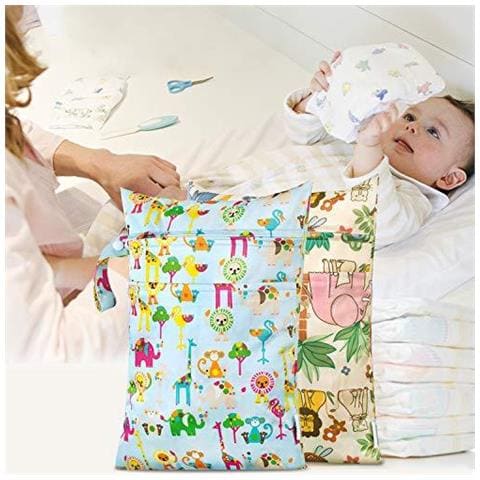 2pcs Umido Sacchetto Asciutto Per Pannolini Di Stoffa Di Lavabile 2-zip Borse Del Pannolino Del Bambino Del Pannolino Di Stoccaggio (10.4 13.9inch) - Foto 2