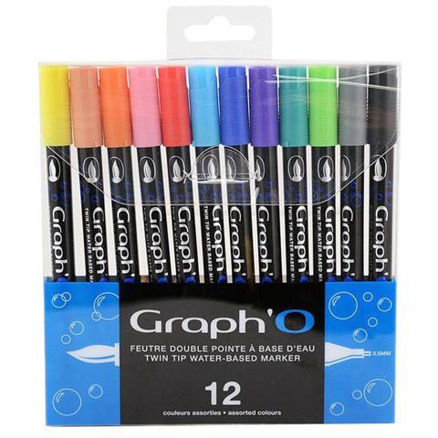 Set Di 12 Pennarelli A Base D'acqua A Doppia Punta Graph'o - Essentials - Foto 1