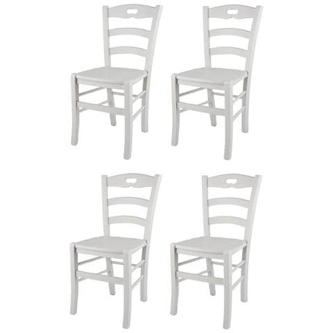 Set 4 Sedie Modello Savoie Per Cucina Bar E Sala Da Pranzo, Robusta Struttura E Seduta In Legno Di Faggio Color Laccato Bianco - Foto 1