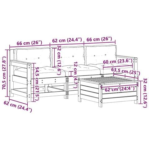 Set Salotto Giardino 4pz con Cuscini Bianco Legno Massello Pino - Foto 2