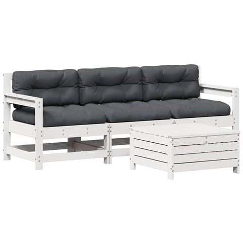 Set Salotto Giardino 4pz con Cuscini Bianco Legno Massello Pino - Foto 1
