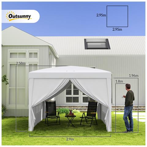 Gazebo 3x3 m Pieghevole e Impermeabile con Pannelli Laterali, in Acciaio e tessuto Oxford, Bianco - Foto 6
