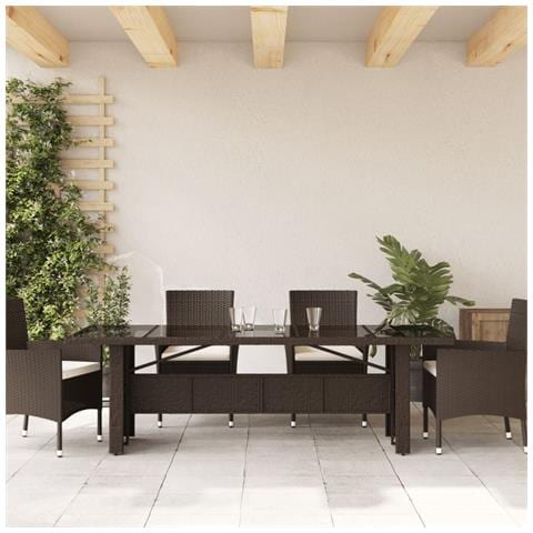 Tavolo Giardino Piano In Vetro Marrone 240x90x75 Cm Polyrattan - Foto 3