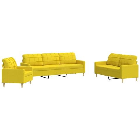 Set Di Divani 3 Pz Giallo Chiaro In Tessuto - Foto 2