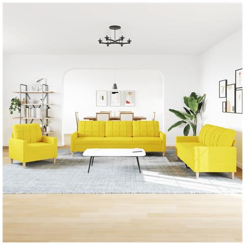 Set Di Divani 3 Pz Giallo Chiaro In Tessuto - Foto 3
