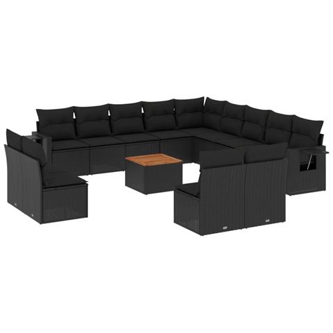 Lusso Casadino -  Set Divani Da Giardino 14pz Con Cuscini In Polyrattan Nero - Foto 1