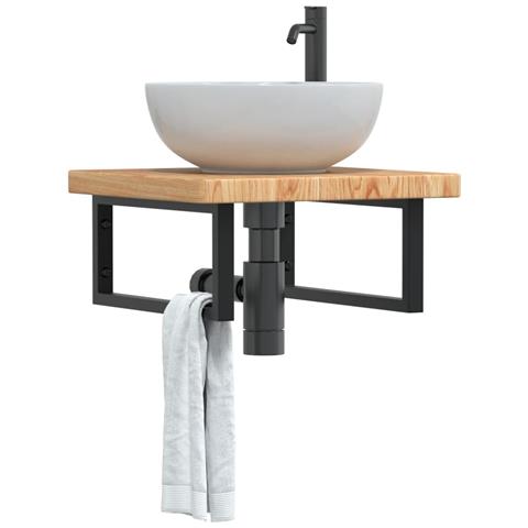 Ripiano A Parete Per Lavabo In Acciaio E Massello Di Rovere - Foto 8