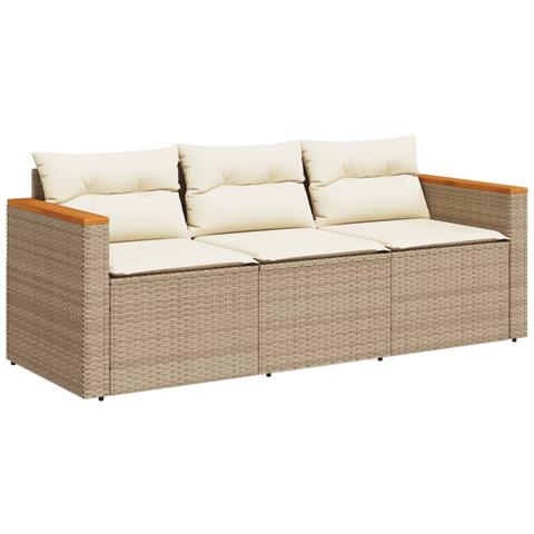 Divano Da Giardino Con Cuscini A 3 Posti Beige In Polyrattan - Foto 1