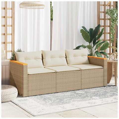 Divano Da Giardino Con Cuscini A 3 Posti Beige In Polyrattan - Foto 2
