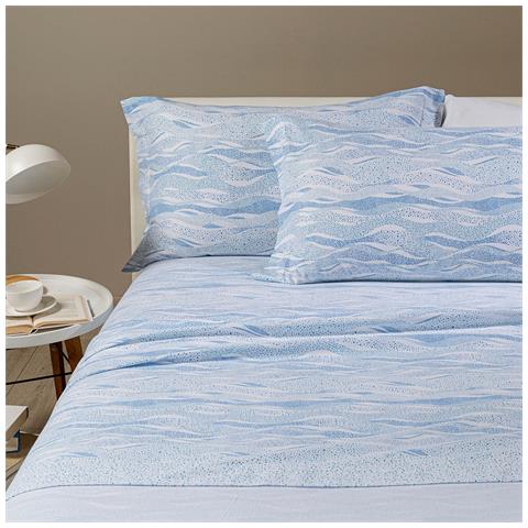 Completo Lenzuola Sky In Flanella Colore Blu Misura Singolo. Lenzuolo Inferiore 90x200 cm Con Angolo Max 25cm + Lenzuolo Superiore 160x280 cm + Federa 50x80 cm - Foto 2