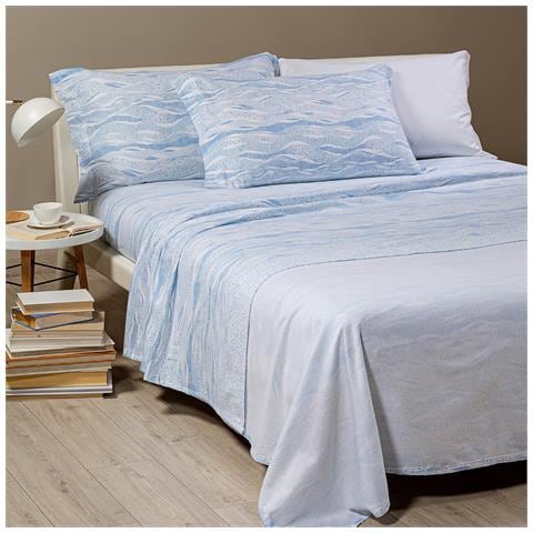 Completo Lenzuola Sky In Flanella Colore Blu Misura Singolo. Lenzuolo Inferiore 90x200 cm Con Angolo Max 25cm + Lenzuolo Superiore 160x280 cm + Federa 50x80 cm - Foto 1