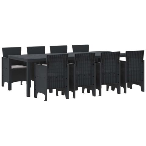 Set da Pranzo Giardino 9 Pezzi con Cuscini Rattan Plastico Anthracite - Foto 1