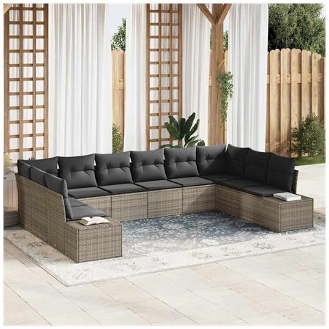 Set di divani da giardino con cuscini grigi in polyrattan da 10 pezzi - Foto 2