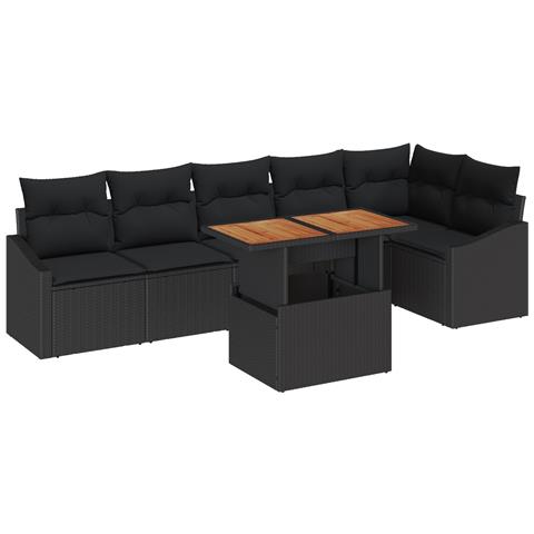 Set di Divani da Giardino 7 Pezzi con Cuscini Rattan Nero - Foto 1