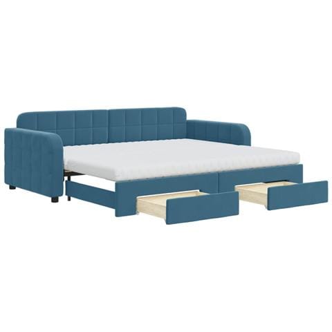 Divano Letto Estraibile con Cassetti Blu 90x200 cm in Velluto - Foto 1