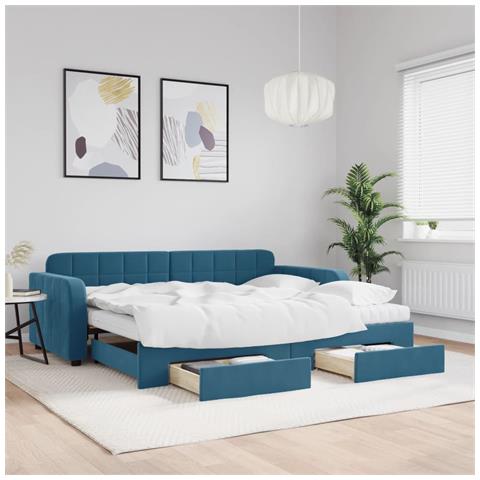 Divano Letto Estraibile con Cassetti Blu 90x200 cm in Velluto - Foto 2