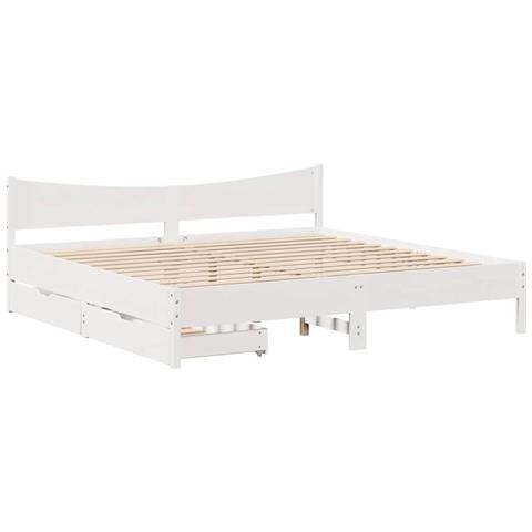 Giroletto con Cassetti Bianco 200x200 cm Legno Massello di Pino - Foto 1