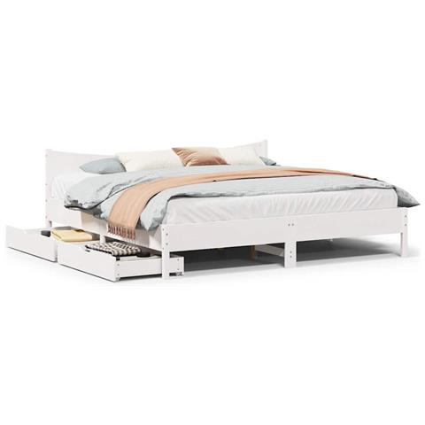 Giroletto con Cassetti Bianco 200x200 cm Legno Massello di Pino - Foto 2