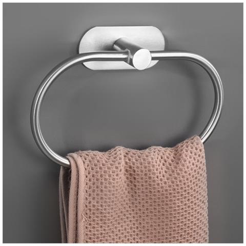 Portasciugamani Ovale Da Bagno Senza Chiodi, Modello Rotondo, Acciaio Inox Black - Foto 6