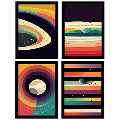 Set Di 4 Stampe Circolare Posters In Arte Astratta Illustrazioni E Manifesti Di Galassie Artistiche Moderne E A Colori Per L'interior Cornice Nera A4 - Foto 1