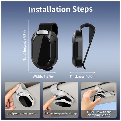 Clip Porta Occhiali Da Sole Multifunzione In Acciaio Inox Per Auto - Bianco & Nero - Foto 2