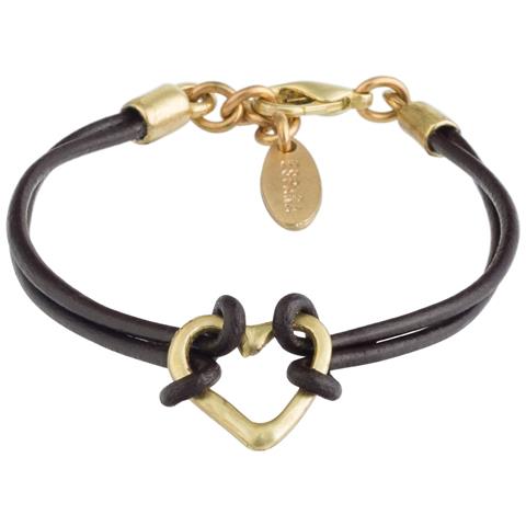 Bracciale In Pelle Marrone Dorato Con Cuore ""myheart"" - Foto 1