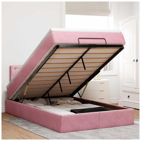 Pouf Letto con Materasso Rosa 120x190 cm Velluto - Foto 2