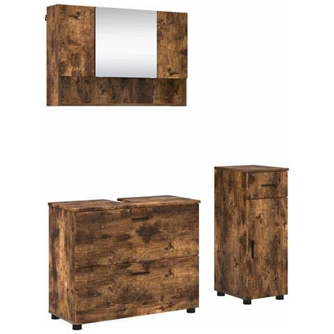 Set di mobili per il bagno con cassetto 3 pcs Rovere fumé - Foto 1