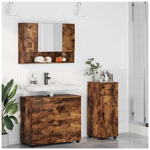 Set di mobili per il bagno con cassetto 3 pcs Rovere fumé - Foto 2