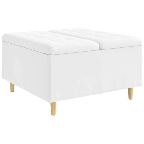 Pouf contenitore Bianco 80 x 80 x 45 cm Pelle sintetica - Foto 1