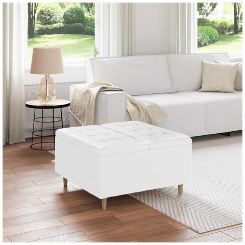 Pouf contenitore Bianco 80 x 80 x 45 cm Pelle sintetica - Foto 2