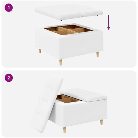 Pouf contenitore Bianco 80 x 80 x 45 cm Pelle sintetica - Foto 9