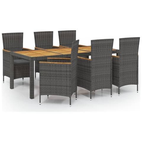 Set da Pranzo per Esterni 7 pz con Cuscini in Polyrattan Grigio - Foto 1