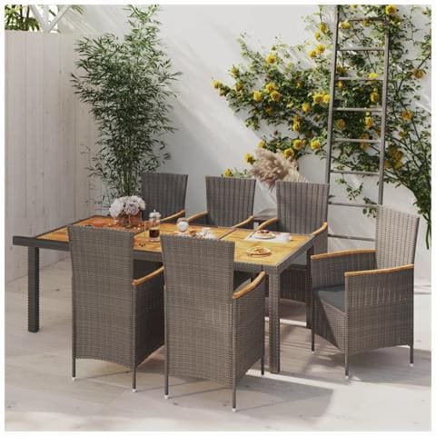 Set da Pranzo per Esterni 7 pz con Cuscini in Polyrattan Grigio - Foto 2