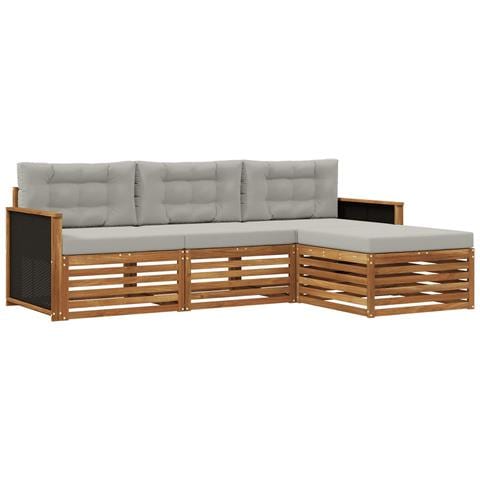 Set di divani da esterno 4 pcs Naturale e Grigio Chiaro - Foto 1