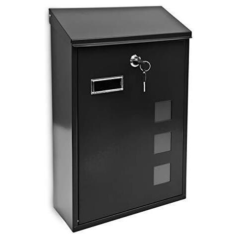 Design Mailbox Letterbox Metallo 4 Colori 3 Finestre Di Visualizzazione 25x40 Cm Posta Sicura Nero - Foto 1