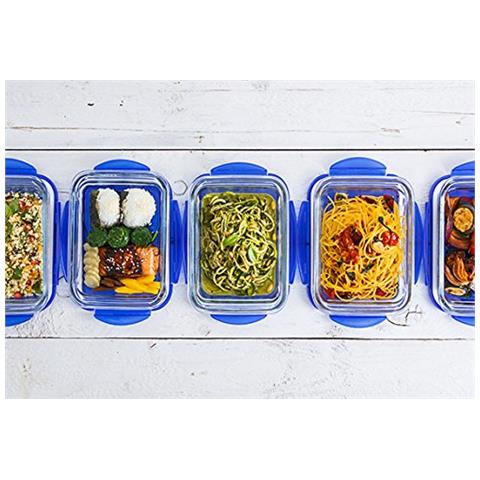 Cook & Go - set Di 2 contenitori Rettangolari, 80/170 cl, Trasparente + Coperchio, Colore: Blu - Foto 2