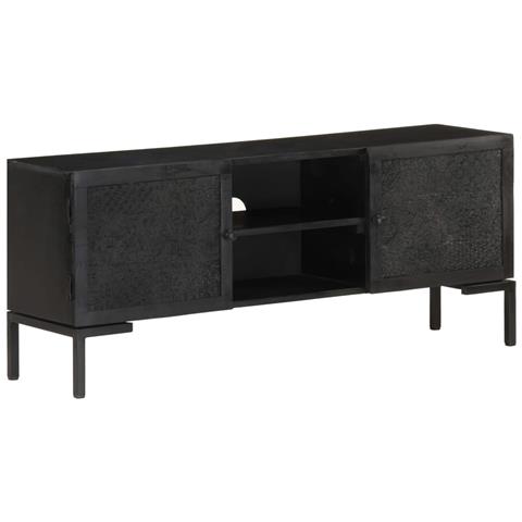 Mobile Porta Tv Nero 115x30x46cm In Legno Massello Di Mango - Foto 2