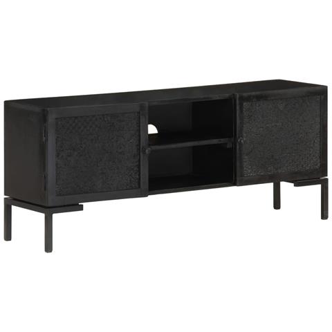 Mobile Porta Tv Nero 115x30x46cm In Legno Massello Di Mango - Foto 1