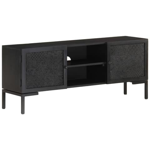 Mobile Porta Tv Nero 115x30x46cm In Legno Massello Di Mango - Foto 10