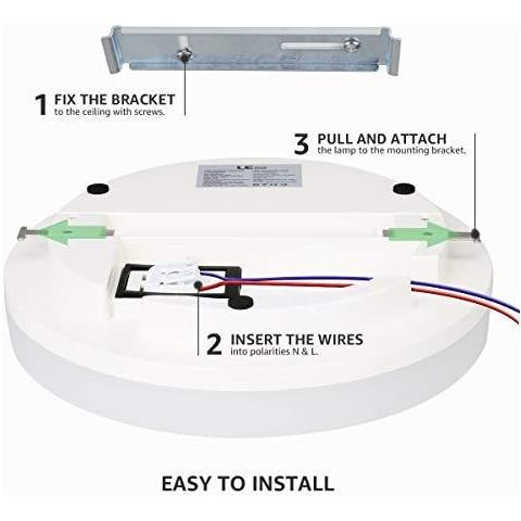 Le 24w Led Luce Di Soffitto Impermeabile Ip54 Bianco Caldo 3000k 200w Lampadina Incandescente Equivalente 2400lm Montaggio A Filo Illuminazione Raccordo Per Bagno Camera Da Letto Cucina Disimpegno E Altro 33cm - Foto 4