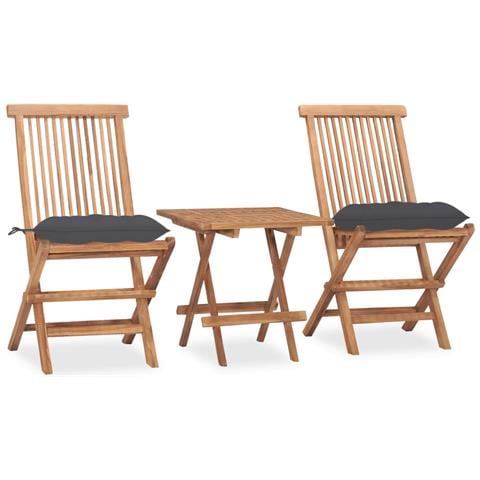 Set da Pranzo Giardino Pieghevole 3 pz Cuscino Massello di Teak - Foto 1