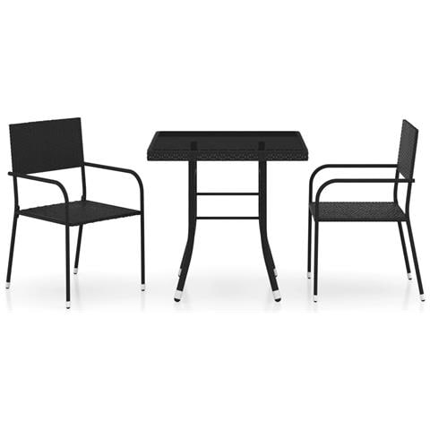 Set da Pranzo da Giardino 3 pz in Polyrattan Nero - Foto 1